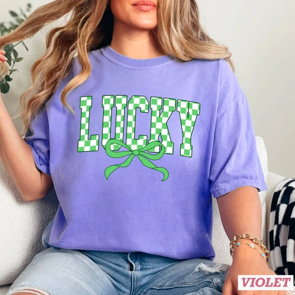 Lucky Bow St. Patrick’s Day Graphic Tee | Comfort Colors: Neon Pink, Large - Image 14