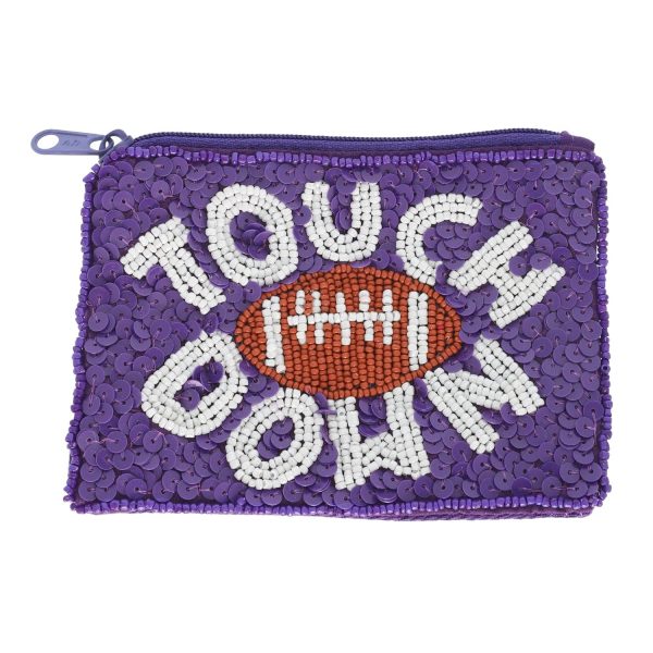 Game Day Football beaded Sequin Coin Bag: Blue White - Image 6