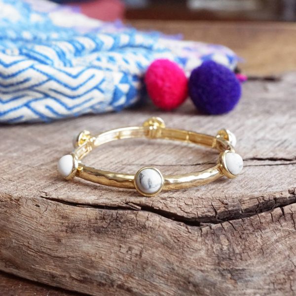 Jeweled Golden Bangle with semi precious stone dots: Shiny Gold - Dalmatian - Image 5