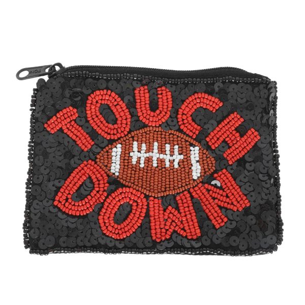 Game Day Football beaded Sequin Coin Bag: Blue White - Image 5