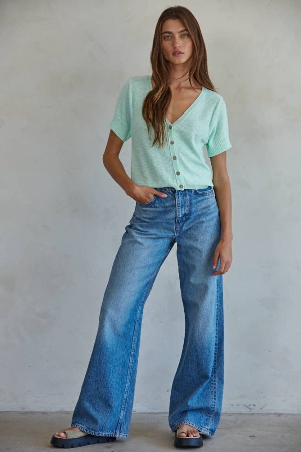 Buttondown Short Sleeve Cardigan: Light Mint - Image 3