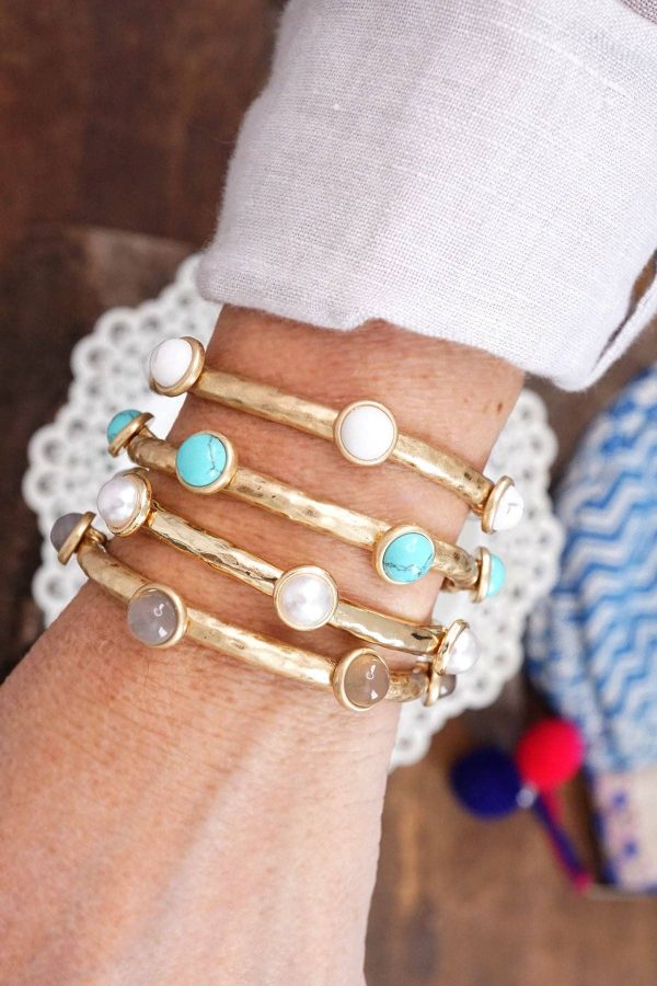 Jeweled Golden Bangle with semi precious stone dots: Shiny Gold - Dalmatian - Image 2
