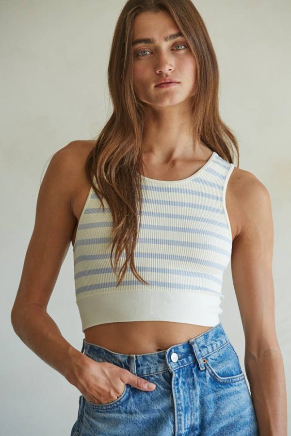Seamless Ribbed Striped Racerback Brami: Black Ivory, - Image 6