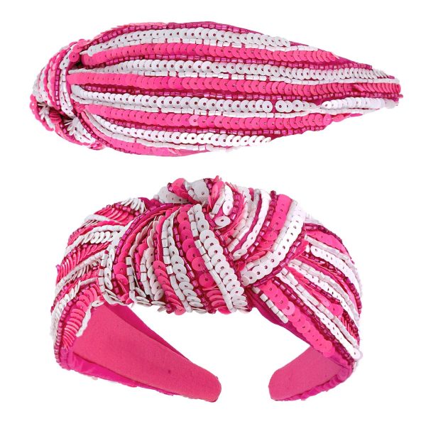 Sequin Striped Top Knotted Embellished Headband: Red - Image 4
