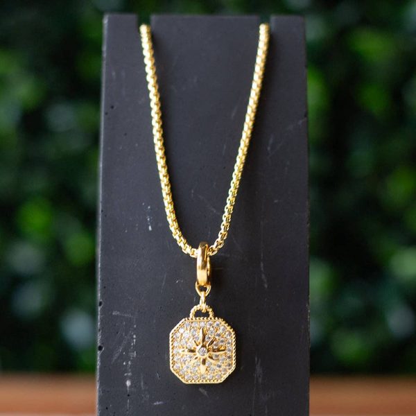 Octagon Medallion Charm, CZ | Charm Bar | Charm Necklace - Image 3
