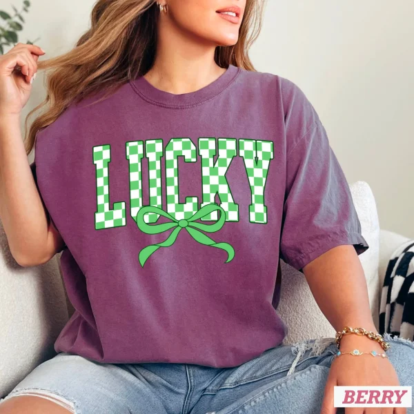 Lucky Bow St. Patrick’s Day Graphic Tee | Comfort Colors: Neon Pink, Large - Image 15