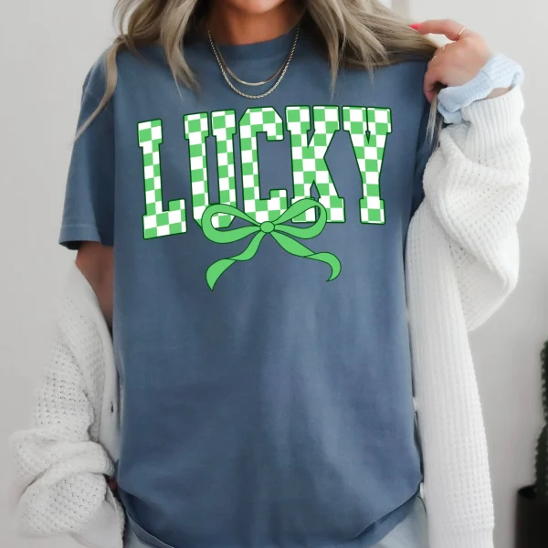 Lucky Bow St. Patrick’s Day Graphic Tee | Comfort Colors: Neon Pink, Large - Image 12