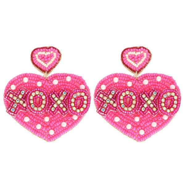 XOXO Heart Shaped Valentine Beaded Earrings: Pink - Image 3