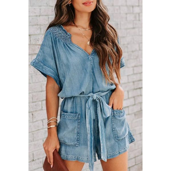 Denim Washed loose romper - Image 4