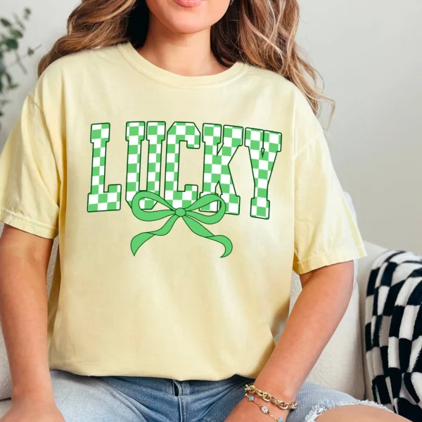 Lucky Bow St. Patrick’s Day Graphic Tee | Comfort Colors: Neon Pink, Large - Image 16