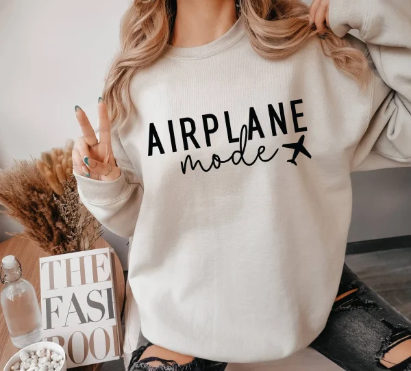 Airplane Mode Crewneck Sweatshirt  :Sand - Image 2