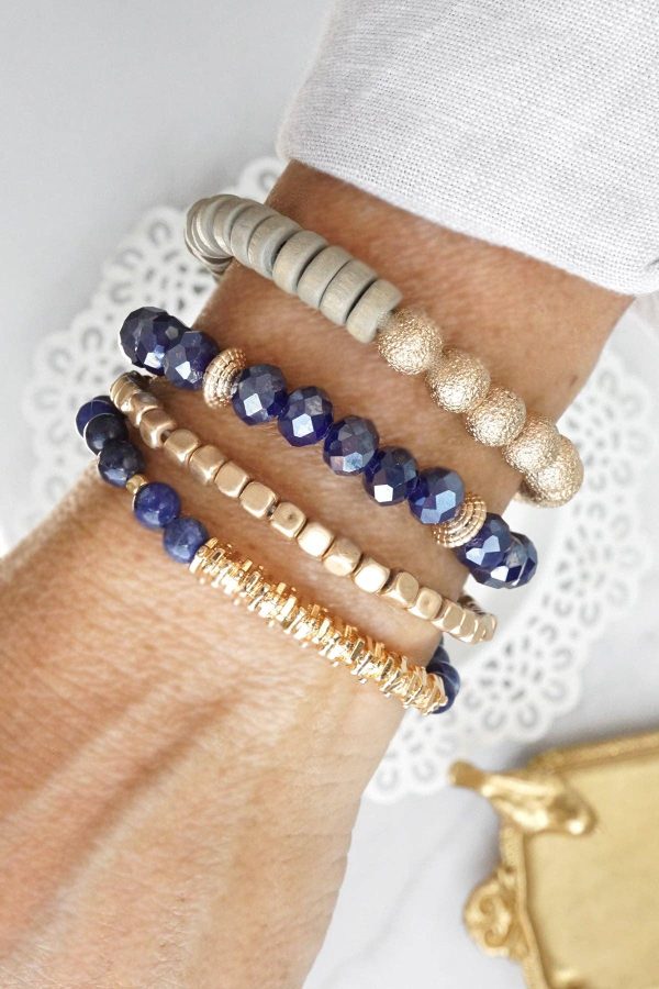 Bracelets stack of 4 piece beaded with Blue Semi Precious st - Image 5
