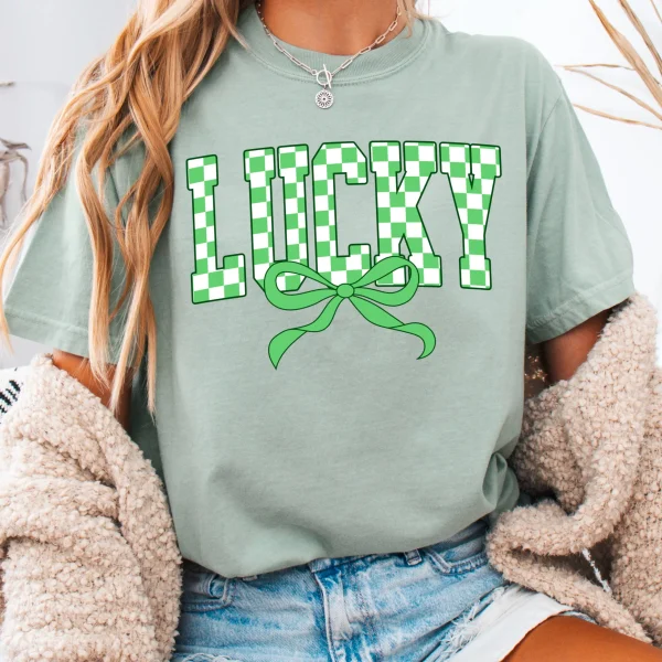 Lucky Bow St. Patrick’s Day Graphic Tee | Comfort Colors: Neon Pink, Large - Image 8