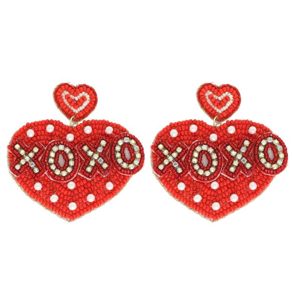 XOXO Heart Shaped Valentine Beaded Earrings: Pink - Image 4