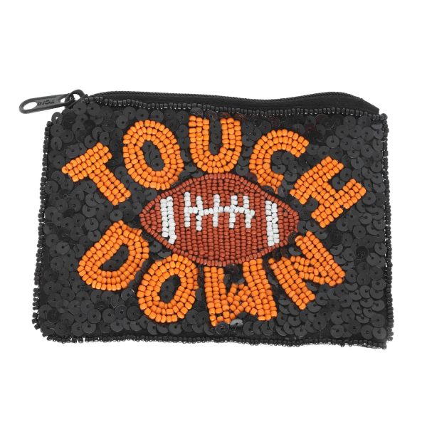 Game Day Football beaded Sequin Coin Bag: Blue White - Image 4