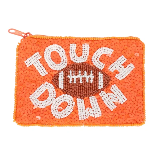 Game Day Football beaded Sequin Coin Bag: Blue White - Image 7
