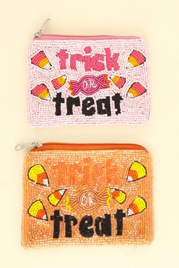 Halloween Trick or Treat Seed Bead Coin Bag : Pink - Image 2