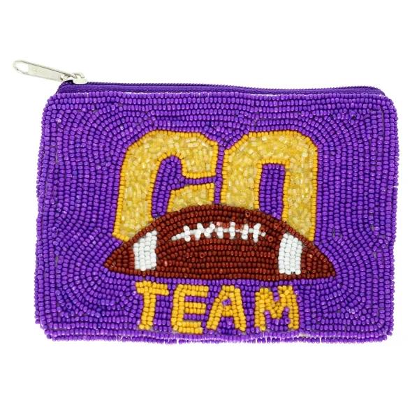 Go Team Seed Beaded Football Coin Bag : Blue White - Image 5