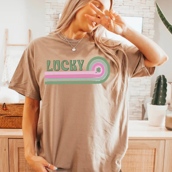 Lucky St. Patrick’s Day Graphic Shirt | Gildan : Sand, Medium - Image 5