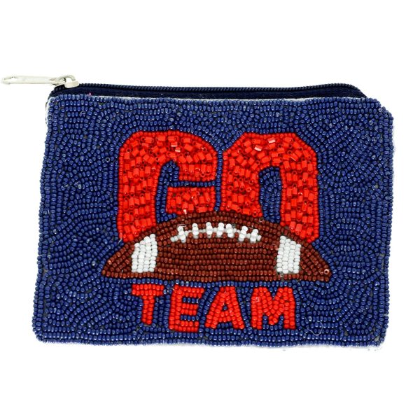 Go Team Seed Beaded Football Coin Bag : Blue White - Image 6