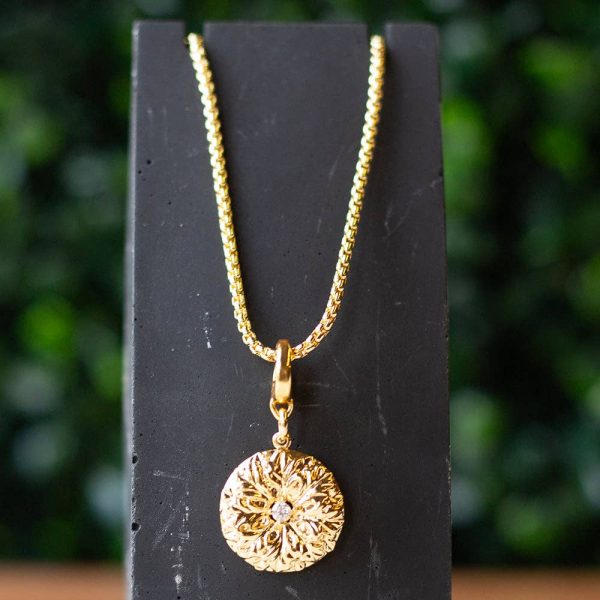 Flower Medallion Charm, CZ, Charm Necklace | Charm Bracelet - Image 3