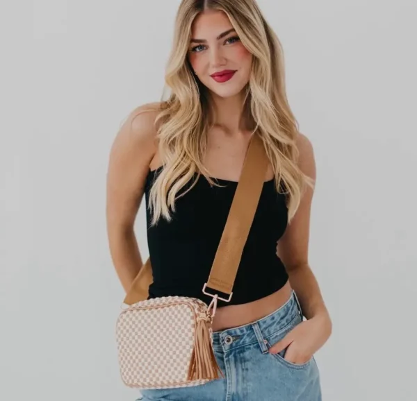 Tan Checkered Crossbody - Image 2