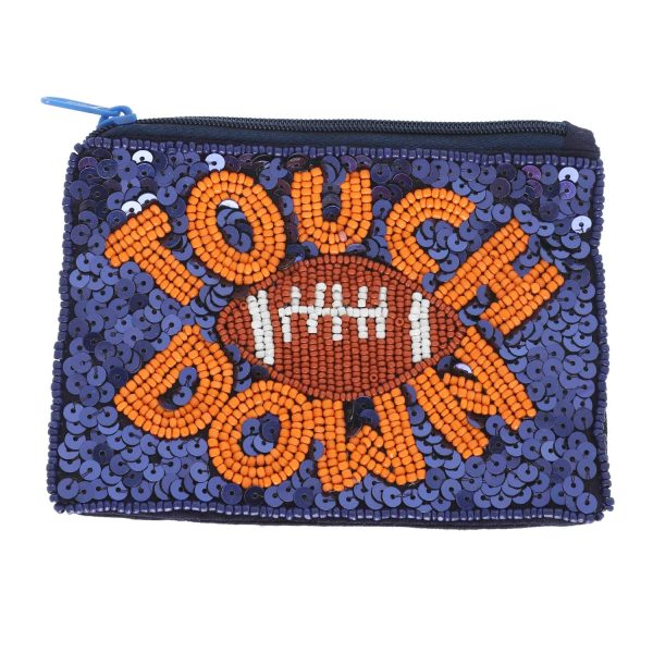 Game Day Football beaded Sequin Coin Bag: Blue White - Image 12