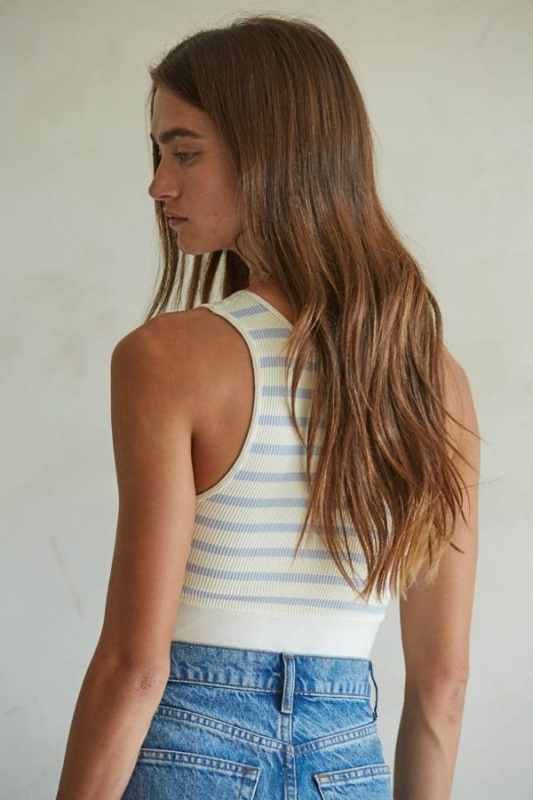 Seamless Ribbed Striped Racerback Brami: Black Ivory, - Image 8