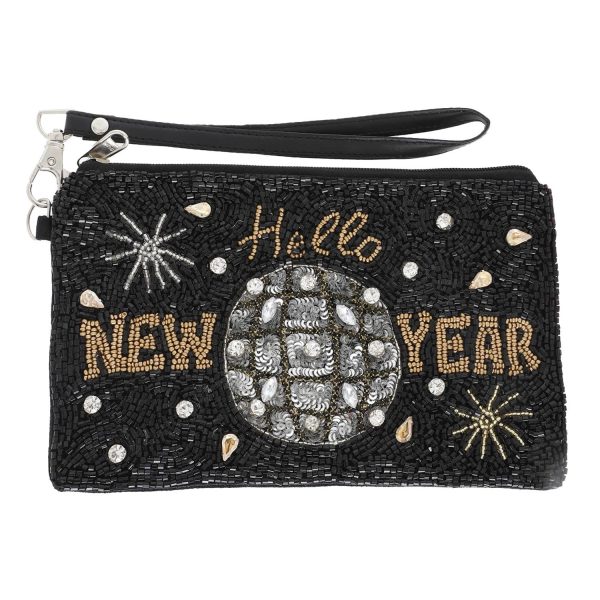 Hello Happy New Year Beaded Wristlet Coin Bag - Image 2