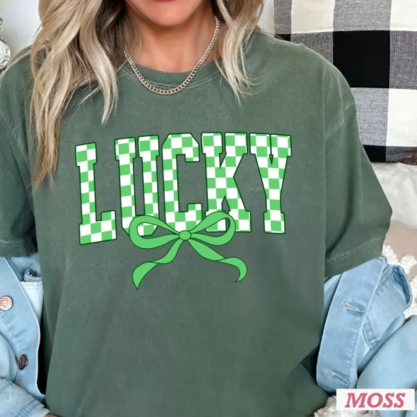 Lucky Bow St. Patrick’s Day Graphic Tee | Comfort Colors: Neon Pink, Large - Image 7