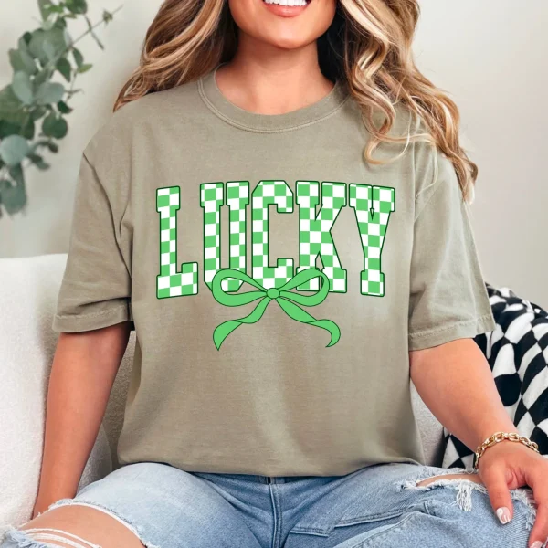 Lucky Bow St. Patrick’s Day Graphic Tee | Comfort Colors: Neon Pink, Large - Image 6