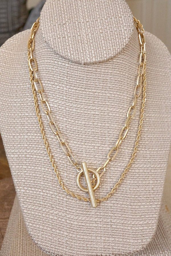 Front Toggle Closure Necklace Multi Layer Chain in Gold tone - Image 3