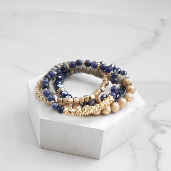 Bracelets stack of 4 piece beaded with Blue Semi Precious st - Image 3