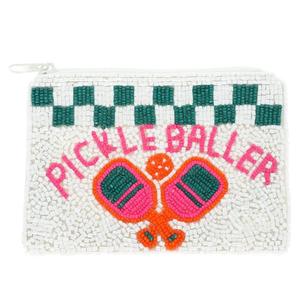 Pickle Baller Checkered Beaded Zipper Coin Bag: Pink - Image 2