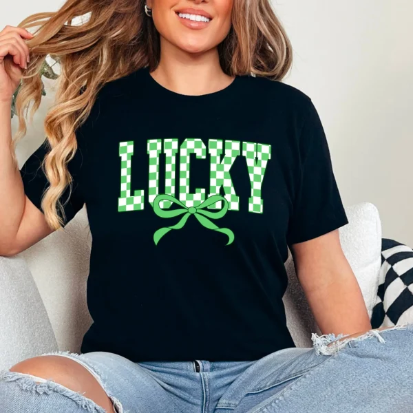 Lucky Bow St. Patrick’s Day Graphic Tee | Comfort Colors: Neon Pink, Large - Image 22