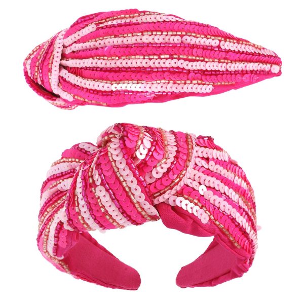 Sequin Striped Top Knotted Embellished Headband: Red - Image 3