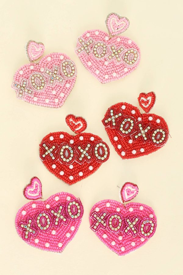 XOXO Heart Shaped Valentine Beaded Earrings: Pink - Image 2