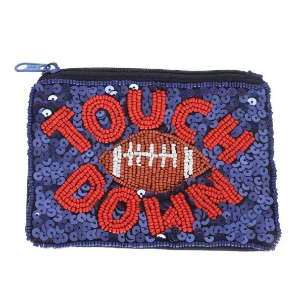 Game Day Football beaded Sequin Coin Bag: Blue White - Image 8
