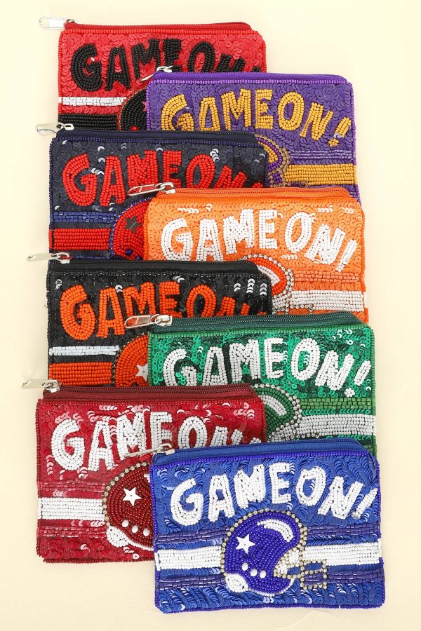 Game On Bead Embroidered Football Coin Bag : Royal Blue - Image 2