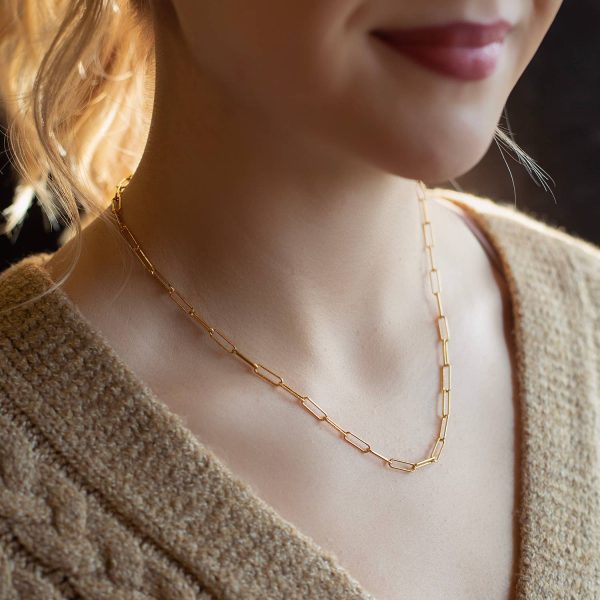 Gilded Gold Necklace-18" Paper Clip | Charm Bar Necklace - Image 2