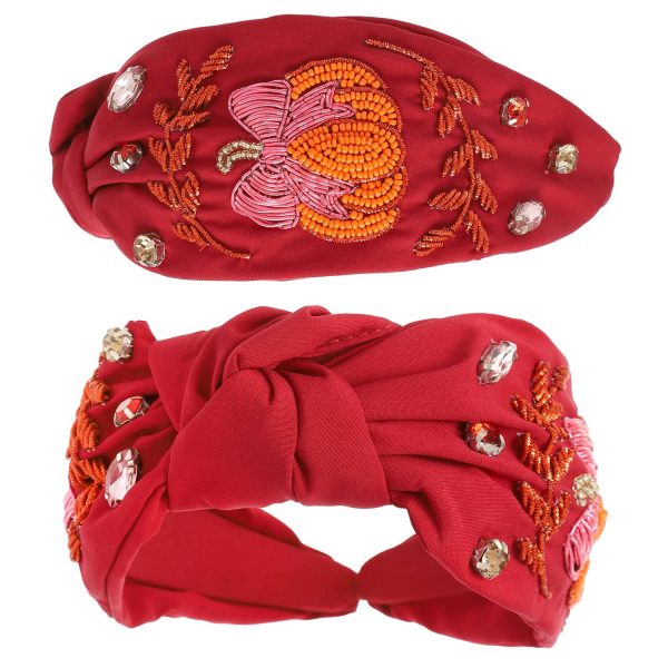 Fall Theme Pumpkin  Jeweled Knotted Headband - Image 2