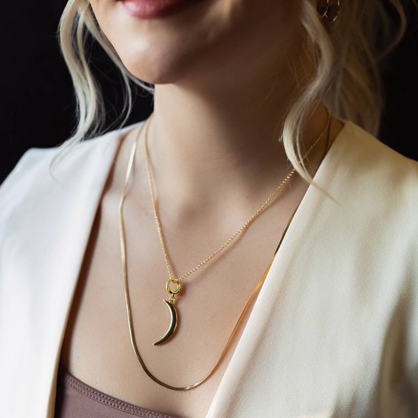 Crescent Moon Charm, Gold, Charm Bar | Charm Necklace - Image 2
