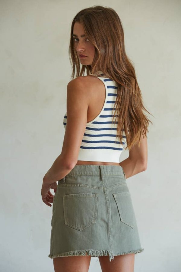 Seamless Ribbed Striped Racerback Brami: Black Ivory, - Image 4