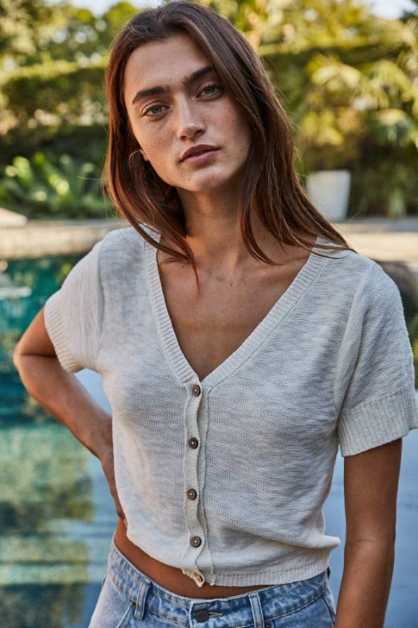 Buttondown Short Sleeve Cardigan: Light Mint - Image 4