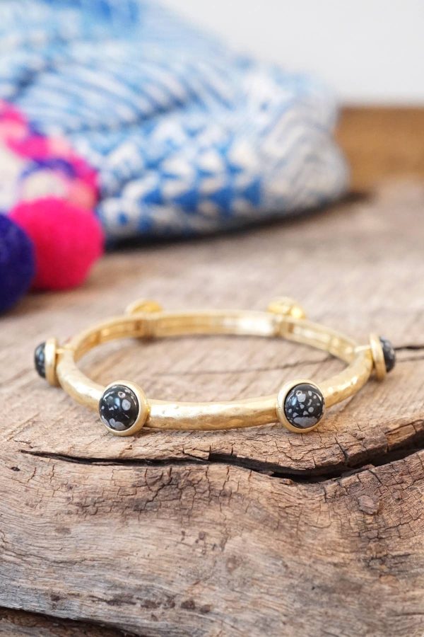 Jeweled Golden Bangle with semi precious stone dots: Shiny Gold - Dalmatian - Image 10