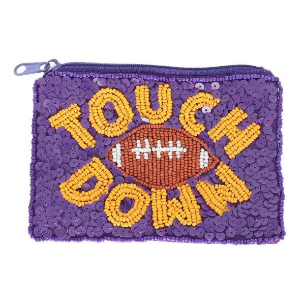 Game Day Football beaded Sequin Coin Bag: Blue White - Image 10
