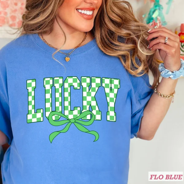 Lucky Bow St. Patrick’s Day Graphic Tee | Comfort Colors: Neon Pink, Large - Image 21