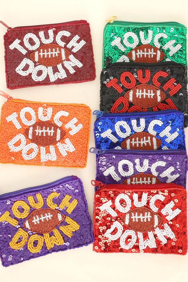 Game Day Football beaded Sequin Coin Bag: Blue White - Image 2
