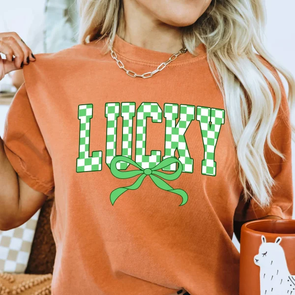 Lucky Bow St. Patrick’s Day Graphic Tee | Comfort Colors: Neon Pink, Large - Image 17