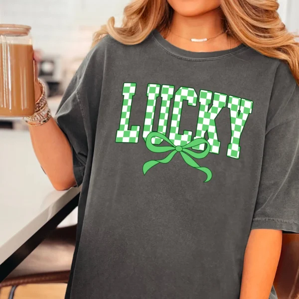 Lucky Bow St. Patrick’s Day Graphic Tee | Comfort Colors: Neon Pink, Large - Image 19